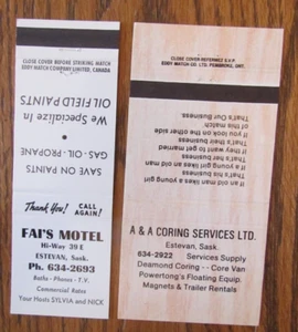 ESTEVAN, SASKATCHEWAN COPERTINE LIBRO FIAMMIFERI: FAI'S MOTEL & A & A CORING SERVICES -D - Foto 1 di 1