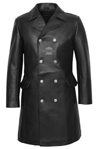 Mens GERMAN NAVAL Black Coat Classic Military Style Real HIDE LEATHER Coat 9490 - Picture 1 of 10
