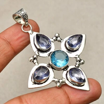 Ciondolo gioiello in argento sterling 925 fatto a mano con pietra preziosa am... - Immagine 1 di 4