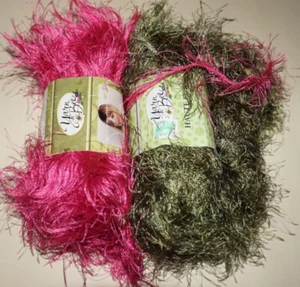 2 Skeins, Yarn Bee, "Haute Fur", Geranium & Cypress, Eyelash/Fur, Polyester Yarn - Picture 1 of 2