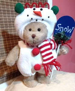 CUTE TEDDY BEAR STANDS ALONE IN A "SNOWMAN COSTUME" w/HIS SHOVEL-15 1/2"T x12"W - Picture 1 of 7