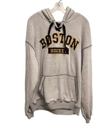 Boston Bruins Hockey Embroidered Lacer Hoodie Adult XL Light Gray Bay State READ Cover