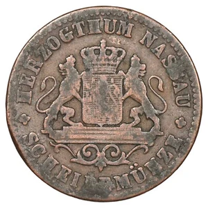Germany - Duchy Of Nassau - 1 Kreuzer 1860 - Copper - KM.74 - Coin - Picture 1 of 2