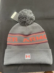 NWT UNDER ARMOUR Mens "HalfTime Pom" Knit Beanie Hat-OSFM Ret@$28 Dark Grey - Picture 1 of 3