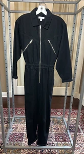 Topshop Faded Black Cotton Denim Long Sleeve Zip Front Boiler Jumpsuit US Size 4 - Picture 1 of 9