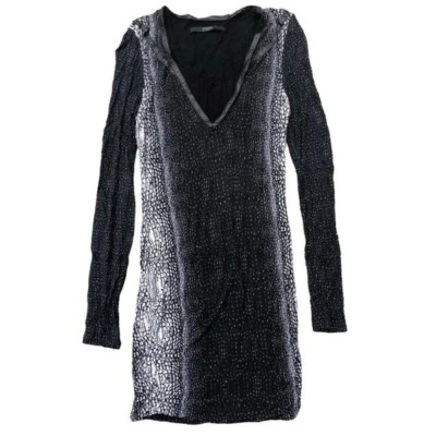 Vestido ajustado manga larga GUESS LA para mujer talla S negro blanco gris estampado hundido Foto 1 de 4