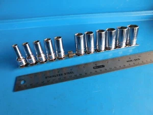 USED, SNAP ON 3/8 dr. SEMI DEEP "METRIC" SOCKETS( 8MM THRU 19MM) NO 13MM !!! - Picture 1 of 6