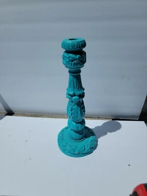 Подсвечник высотой 10 дюймов с бирюзовой отделкой - Изображение 1 из 4