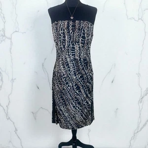 Chaps Brown/Black Stretch Knit Bodycon Sleeveless Ruched Waist Midi Dress Large - Picture 1 of 6