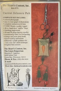 The Heart's Content Cross Stitch Embroidery Needle point Carrot Scissor Fob New - Picture 1 of 2