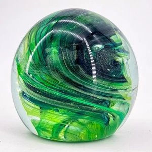 Kerry Glass Ireland Green Swirl Art Glass Paperweight Vintage Handmade Decor Egg - Picture 1 of 11