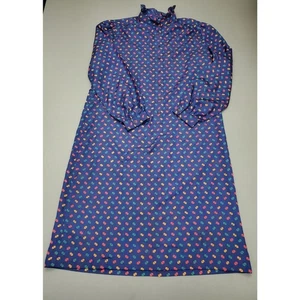 VINTAGE Scharder Camicia Sportiva Vestito Donna 16 Maniche Lunghe Stampa Lunga Blu* - Foto 1 di 12