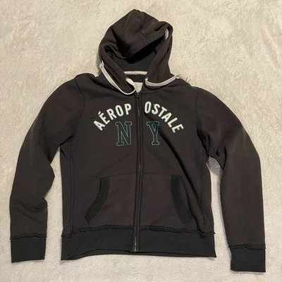 Aeropostale Y2K Mujer Sudadera con Capucha Grunge Cremallera Completa NY Polar Gris XL Foto 1 de 4