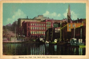 Cartolina d'epoca Mercato Scivolo Alta Marea San Giovanni Nuovo Brunswick - Foto 1 di 2