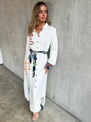 Never Fully Dressed Cream Printed Mythical Shirt Dress Sizes 6-16 RRP £149 - Image 1 of 4