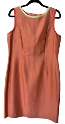 NEW! Talbots Sleeveless Sheath Dress, 100% Silk, Coral, Contrast Neckline, Sz 14 - Image 1 of 4