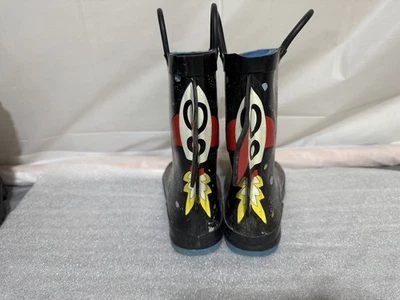 Space Rocket Rain Boots Black Baby Toddler Size 7 Rubber Waterproof - Image 1 of 4