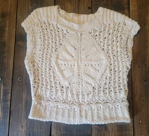 Free People Ivory Oversized Open Knit Sleeveless Sweater Vest Womens Sz XS Boho - Picture 1 of 10