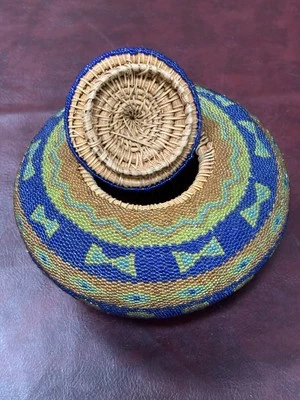 ANTIGUA JOYERÍA OTOMANA BARATIJA ABALORIOS Azul Verde Amarillo JARRO CUENTAS DE VIDRIO RARO 7” Foto 1 de 4