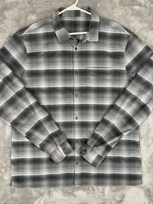 Lululemon 法兰绒衬衫男式 XL 灰色黑色格子长袖共济会峰弹力 — 第 1/4 张图片