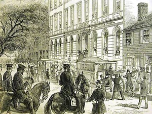 Polizisten Hauptquartier BESCHLAGNAHMTE WAFFEN NYC METROPOLITAN POLICE WAGON 1871 Druck - Bild 1 von 6
