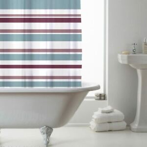 Country Club Pink & Teal Striped Bathroom Shower Curtain with Rings 180 x 180 cm