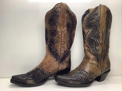 BOTAS VAQUERAS MUJER JB DILLON CON INCRUSTACIONES PUNTA CORTA NEGRAS MARRONES TALLA 9 B Foto 1 de 4