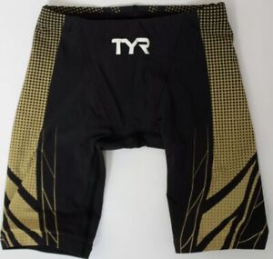 Tyr Mens 32 Black Gold Swim Compression Speed Suit Jammer Ap12 Fina Usa Made New