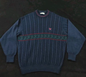 Vintage Wolsey Sweater Men Large Knit Wool Navy Striped Lightweight pullover 90s - Picture 1 of 11