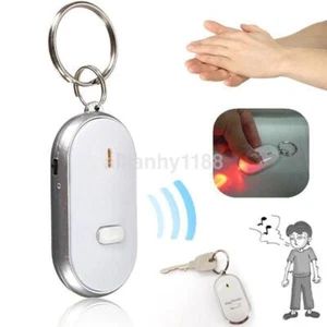 LED Anti-Lost Key Finder Locator Keychain Whistle Sound Control Keyring White