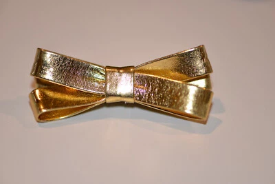 Hand Made Gold Silver faux leather bow hair clips 2.4 inch long - Image 1 of 4