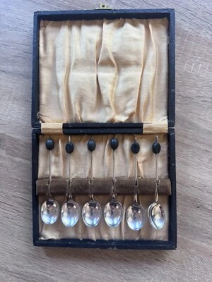 Conjunto de 6 colheres de café vintage EPNS Demitasse com estojo - Imagem 1 de 4