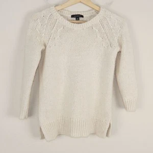 Ann Taylor Cable Pointelle Cream Oat Wool Alpaca Cotton Sweater Sz XS - Picture 1 of 9
