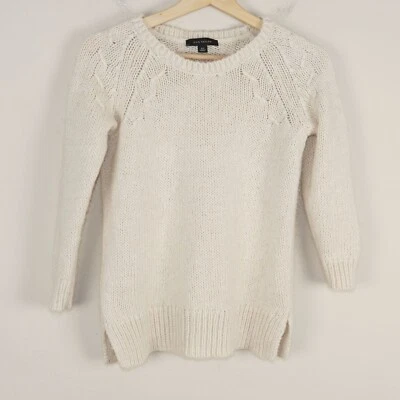 Ann Taylor Cable Pointelle Cream Oat Wool Alpaca Cotton Sweater Sz XS - Image 1 of 4