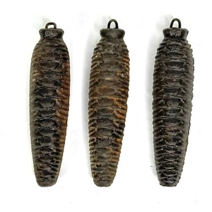3 Vintage 5" Gusseisen Tannenzapfen Kuckucksuhr Gewichte 14,4, 14,9 & 15,2 Unzen pro Stück - Bild 1 von 15