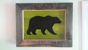 Framed Bear picture antique barn board folk art saved the barn art with story - Picture 1 of 2