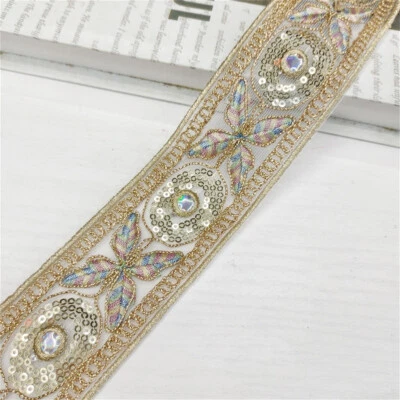 Lentejuelas Bordadas Cinta Bordada Línea Dorada Accesorios de Costura Borde Étnico Retro Foto 1 de 4