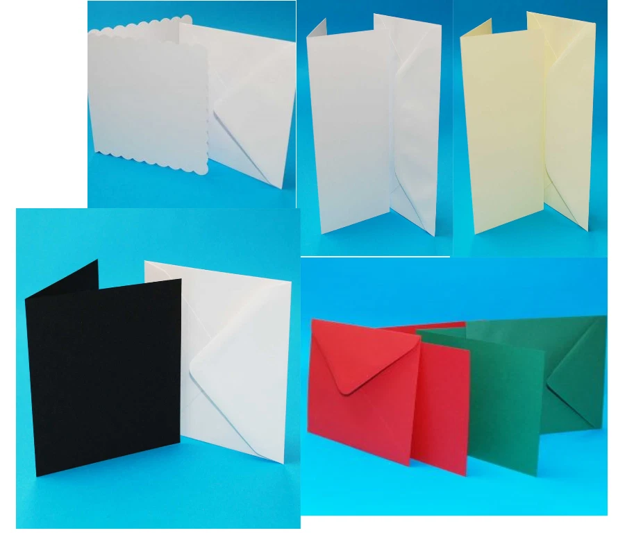 CRAFT Blank cards & envelopes, 5x5, 6x6, 7x7, 8x8,C6, DL, white ivory red green black