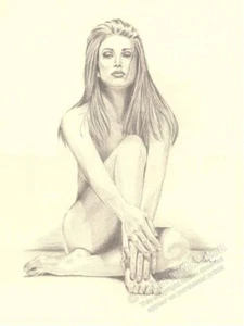 JOHN D MOULTON “Angie” Signed Print : Pencil Drawing : Figurative Nude Artwork - Picture 1 of 2