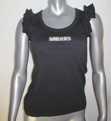Camiseta sin mangas Touch XS Raiders tejida negra manga con volantes cuello redondo Oakland para mujer Foto 1 de 4