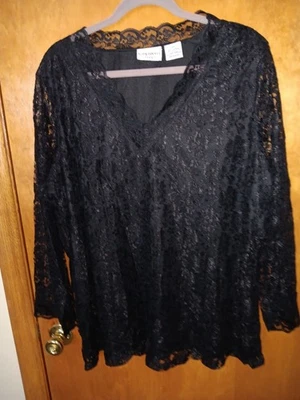 WOMENS Kathy Ireland Blk Lace Tunic Sz 3X Lg Sleeve Lined V-neck  Formal/ Casual - Image 1 of 4