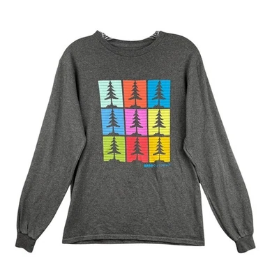Camiseta Bass Exterior Gris Manga Larga Coloridos Árboles Gráficos Unisex Talla S Foto 1 de 3