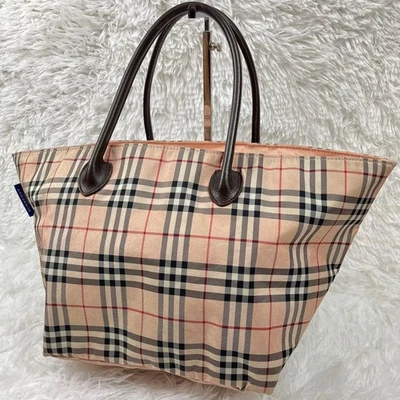 Burberry Blue Label Nova Check Tote Bag Leather Nylon Pink Large #EK ZHA - Image 1 of 4