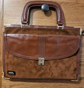 Vintage 70s/80s PHILIPPE Large Soft Suede & Leather Briefcase Handbag - Picture 1 of 7