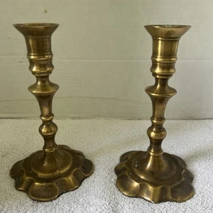 Vintage Brass Candle Stick Holders Set of 2 Ornate In Design Heavy India Nice! - Picture 1 of 11