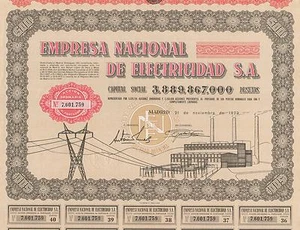 EMPRESA ELÉCTRICA NACIONAL ESPAÑA certificado de stock 1972 - Imagen 1 de 1
