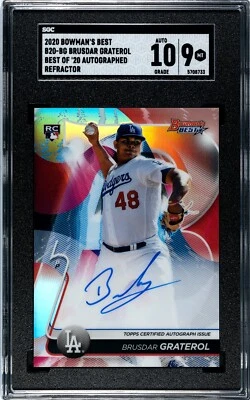 2020 Bowman's Best Brusdar Graterol REFRACTOR Autograph SGC 9 w/10 AUTO - Image 1 of 2