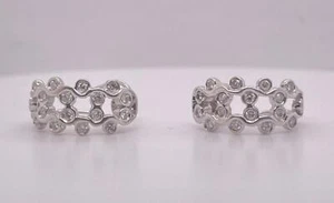 14K White Gold 0.70ct Natural Diamond Bezel Set Bubbles Omega Back Hoop Earrings - Picture 1 of 7