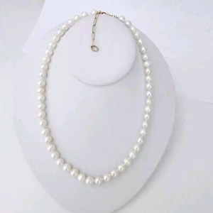 Solid 14K Rose Gold Genuine WHITE Cultured Freshwater PEARL Necklace 8mm - Picture 1 of 24