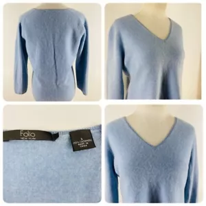 Folio New York Damen Gr. L 100% Kaschmir Blau Rundhals Pullover Sweater SB2 - Bild 1 von 9